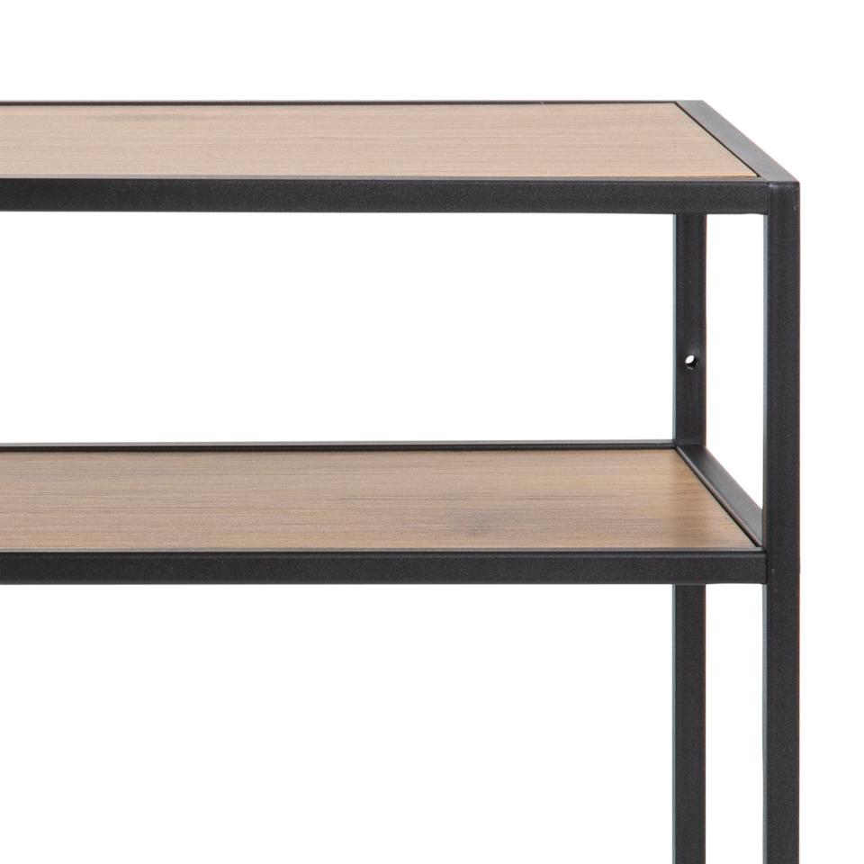 Seaford rectangular console table, top and shelf matt wild oak rough paper, base matt black rough powder coated steel, 120x35x79 cm