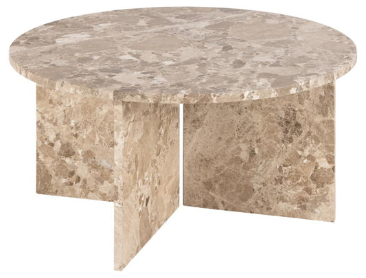 Vega round coffee table, top and V-shape base matt Latte brown lacquered marble, Ø90x42 cm