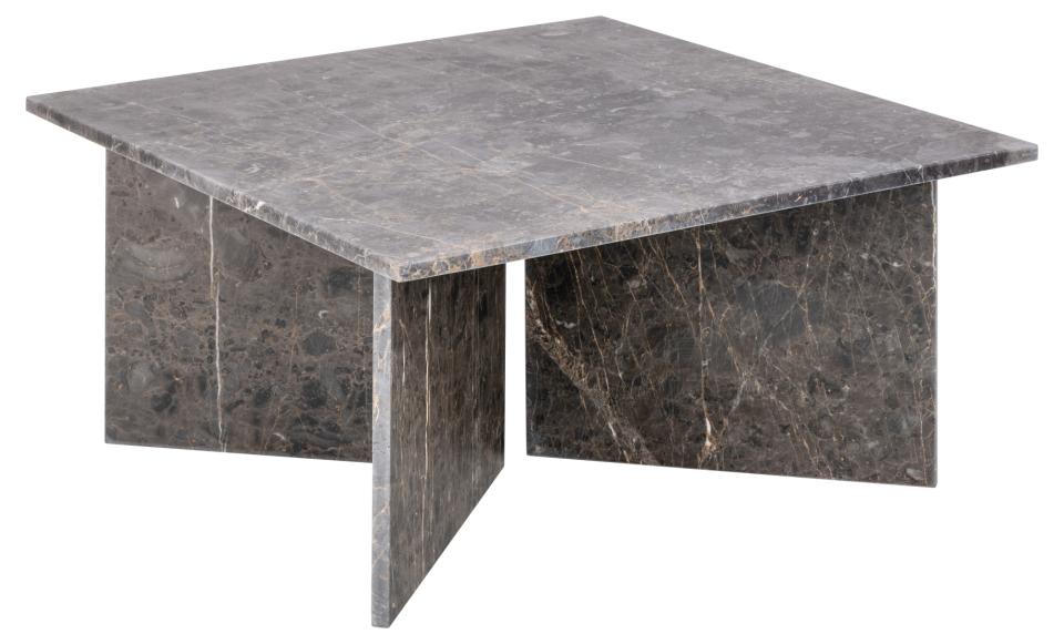 Vega square coffee table, top and V-shape base matt brown Marron lacquered marble, 90x90x42 cm