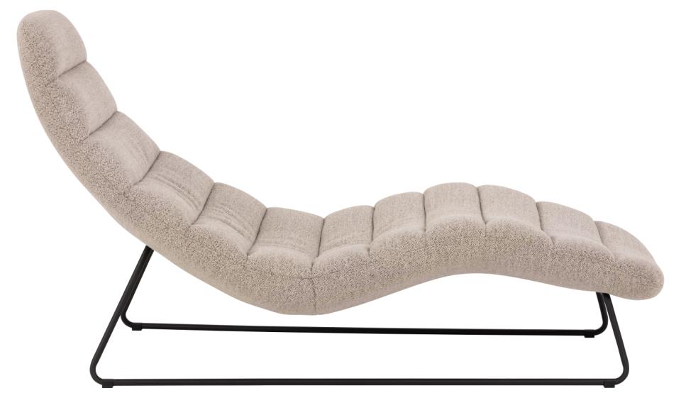 Chaplin chaise longue, Monza fabric beige 60, base matt black rough powder coated steel, with horizontal stitchings, 63x156x86 cm