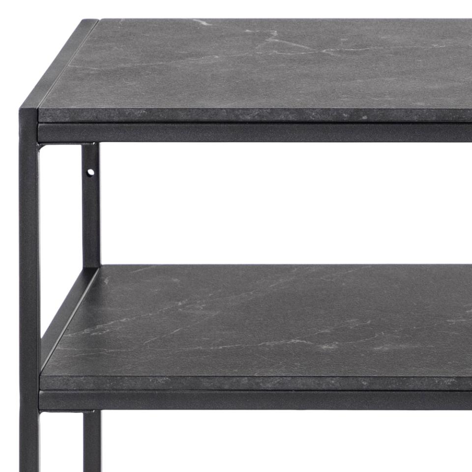 Infinity rectangular console table, top and 2 shelves matt black Izmir rough melamine, base matt black rough powder coated steel, 100x35x79 cm