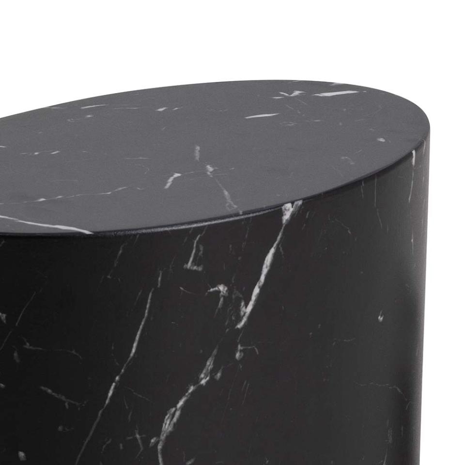 Mice oval coffee table set, top and base black marble Marquina rough paper, with set of 2 pcs, 33x48x40 cm