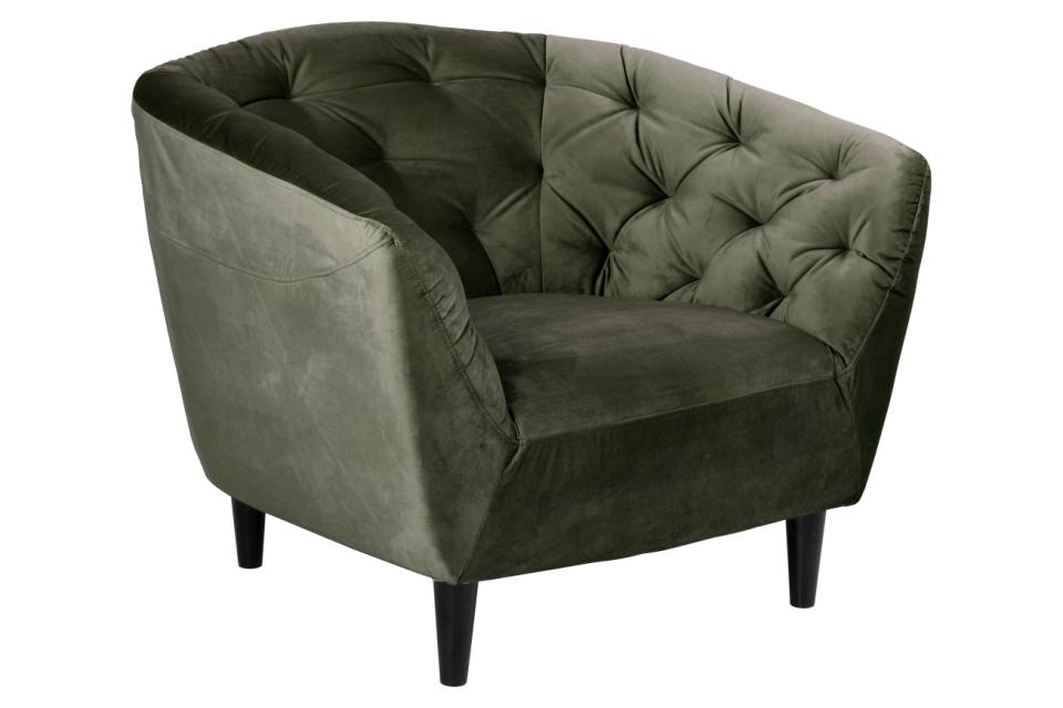 Ria 1-seater, Vic fabric forest green 68AC, base black NC lacquered rubberwood, with pocket springs and tuftings, 97x84x78 cm