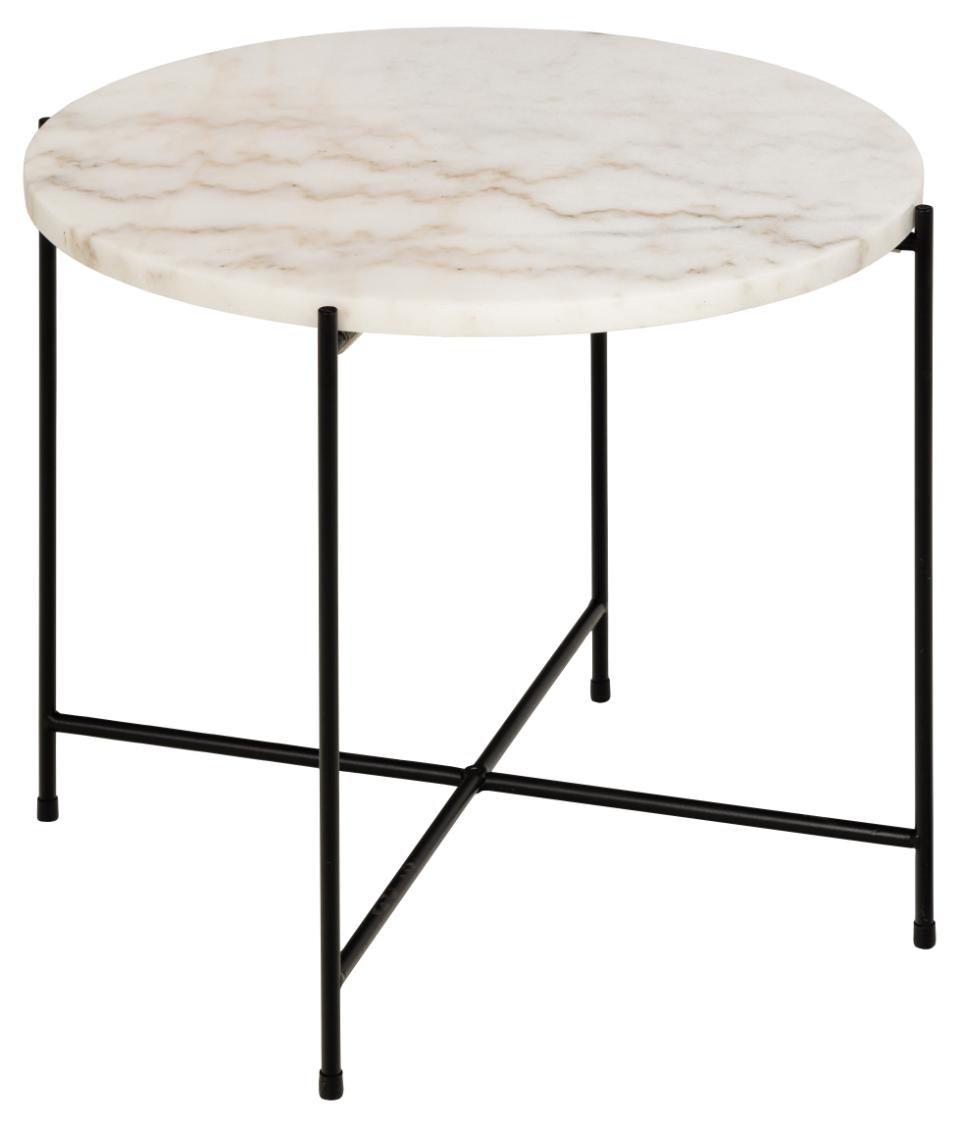 Avila round side table, top white Guangxi polished marble, base matt black rough powder coated steel, Ø52x40 cm