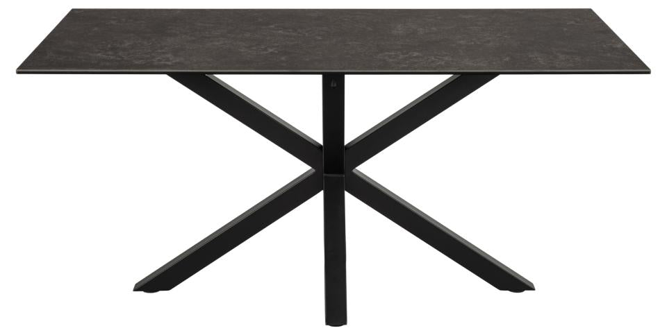 Heaven rectangular dining table, top black Fairbanks rough ceramic, cross base matt black rough powder coated steel, 160x90x75,5 cm