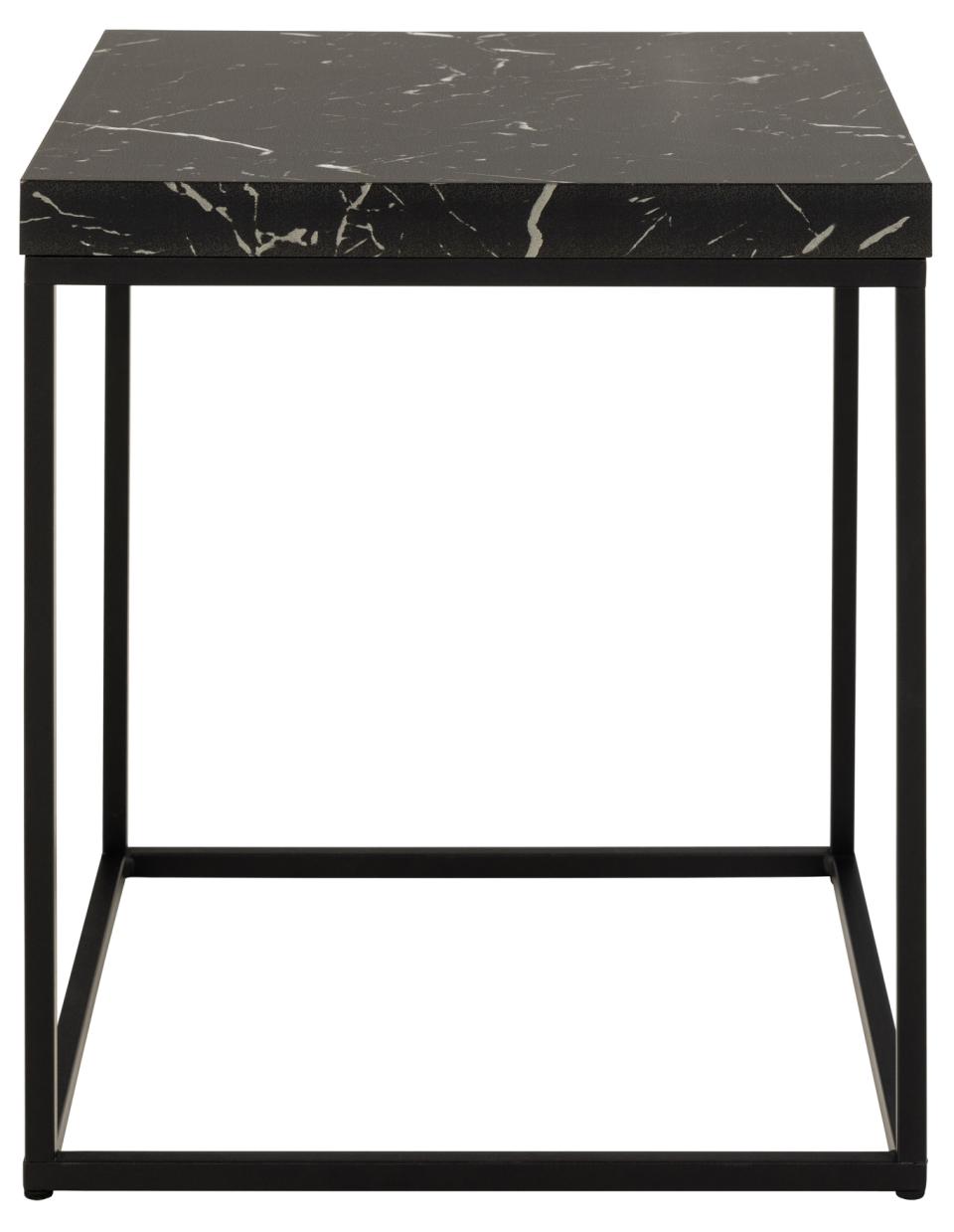 Barossa square coffee table, top black marble Marquina rough melamine, base matt black rough powder coated steel, 40x40x45 cm