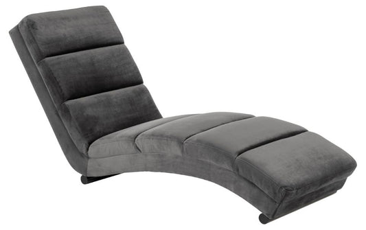 Slinky chaise longue, Vic fabric dark grey 28, base matt black powder coated steel, with horizontal stitchings, 60x170x82 cm