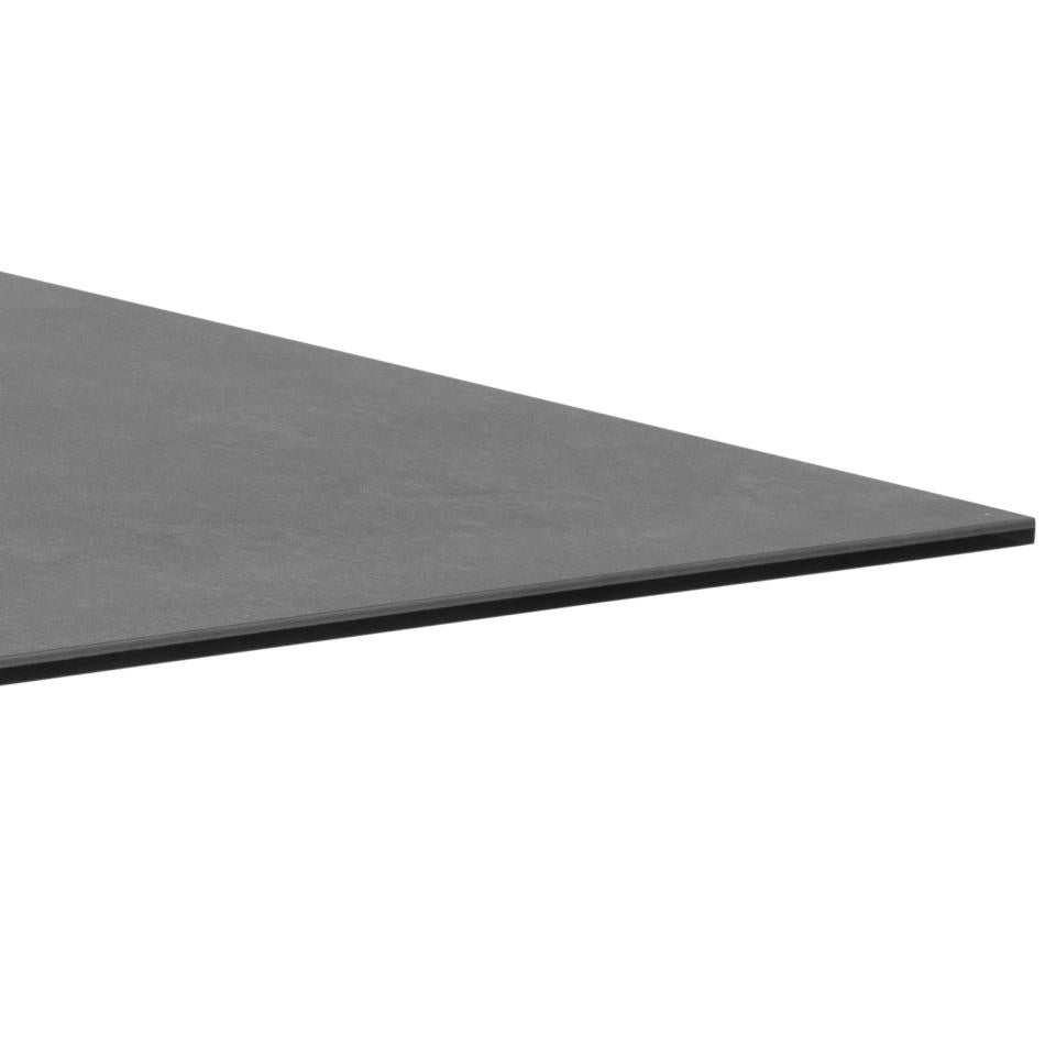 Heaven rectangular coffee table, top black Fairbanks rough ceramic, cross base matt black rough powder coated steel, 130x70x46 cm