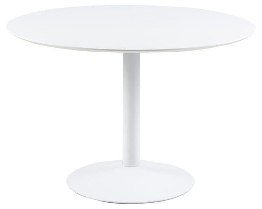 Ibiza round dining table, top white NC painted MDF, trumpet base white powder coated steel, Ø110x74 cm