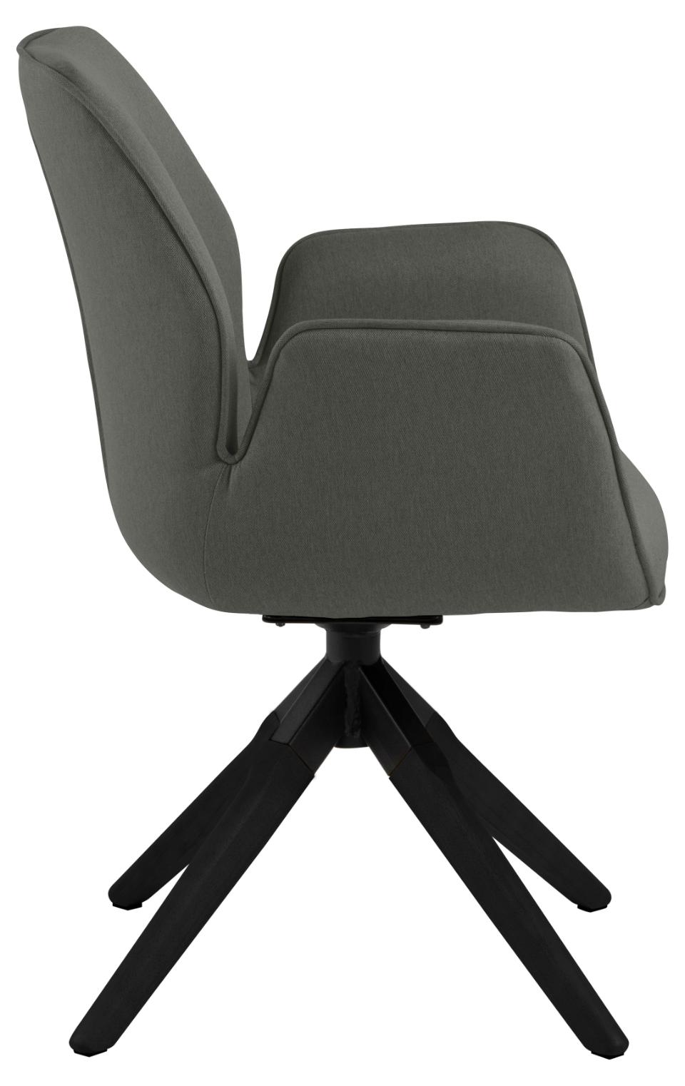 Aura dining chair with armrest, Town fabric dark grey 33, 4-star base matt black NC lacquered rubberwood, with auto-return