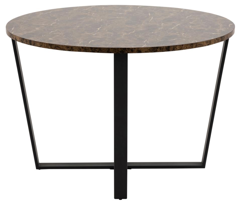 Amble round dining table, top brown marble Delhi melamine, base matt black rough powder coated steel, Ø110x75 cm