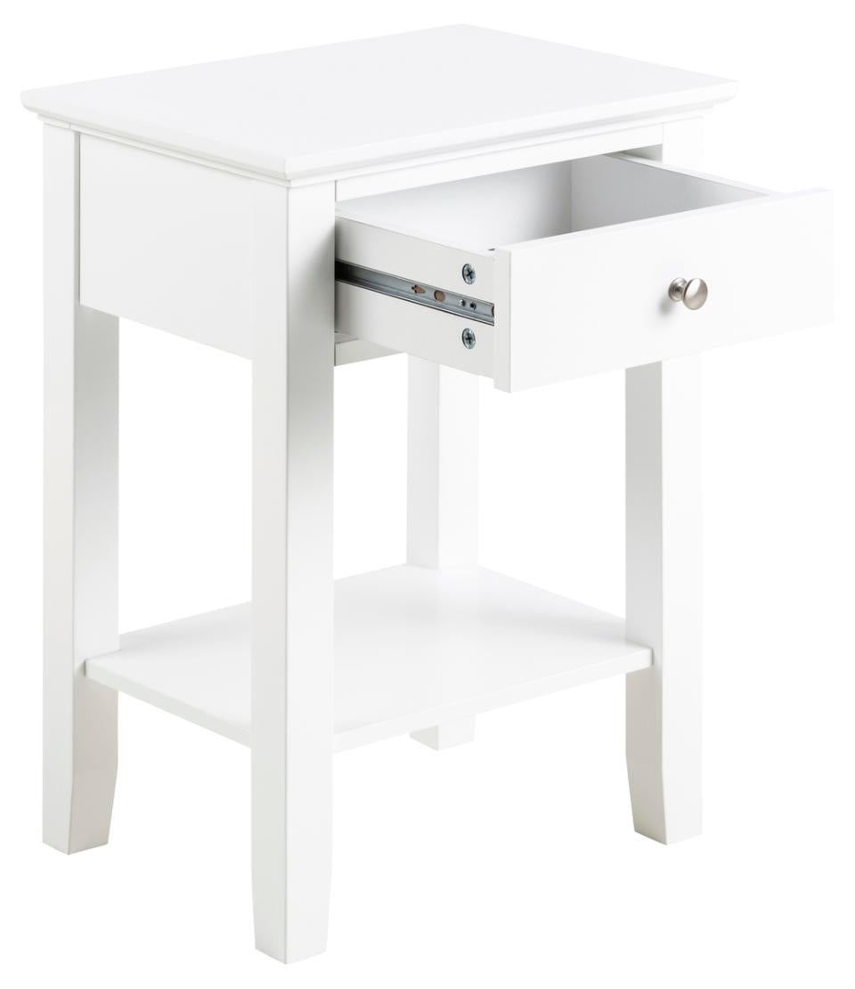 Linnea rectangular bedside table, top, drawer, shelf and base white UV painted MDF, 45x34x62,8 cm