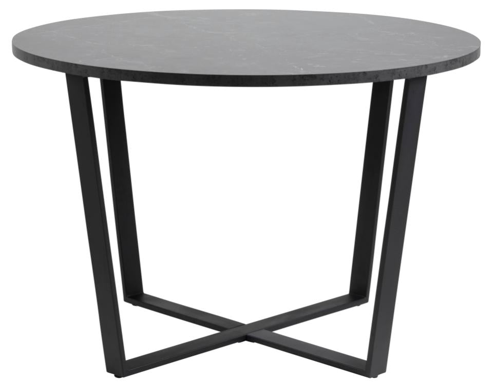 Amble round dining table, top black marble Izmir melamine, base matt black rough powder coated steel, Ø110x75 cm