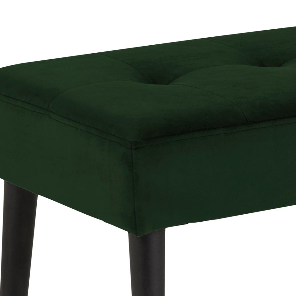 Glory bench, Vic fabric forest green 68AC FR, base matt black rough powder coated steel, with tuftings, 95x38x45 cm