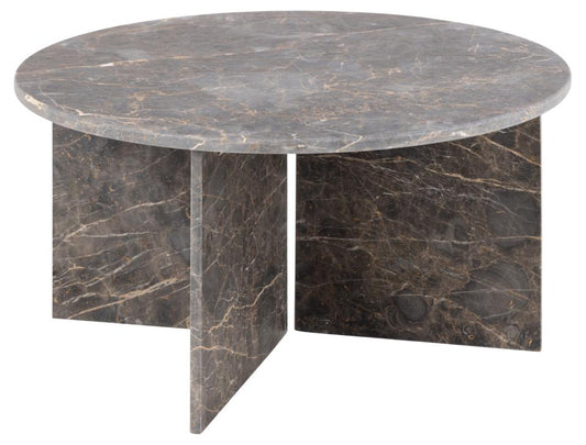 Vega round coffee table, top and V-shape base matt brown Marron lacquered marble, Ø90x42 cm