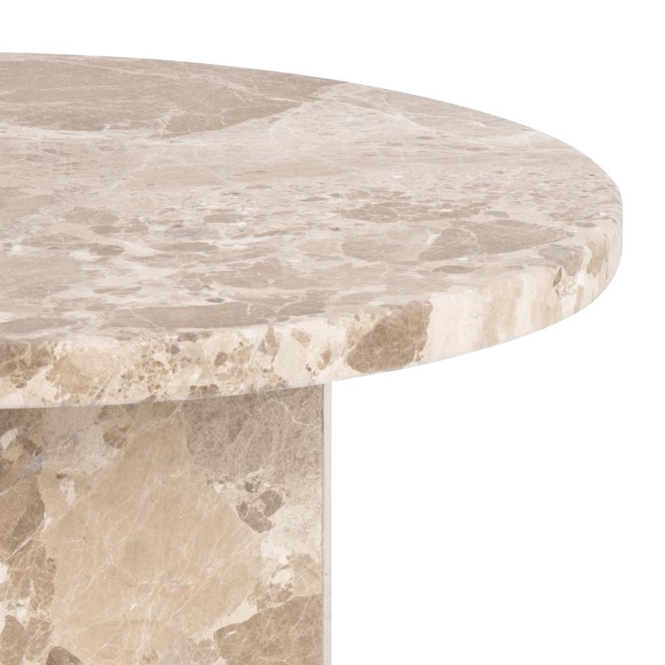 Naxos round side table, top and pillar base matt Latte brown lacquered marble, Ø50x50 cm