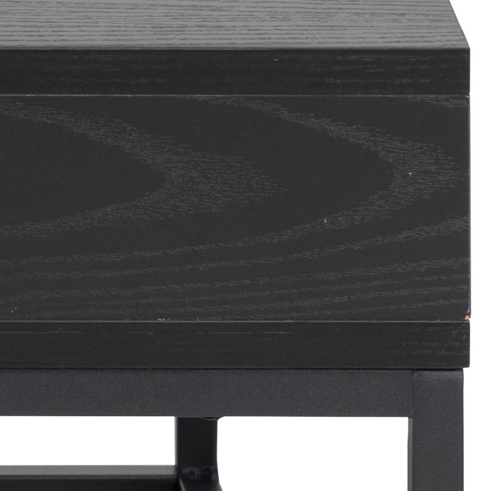 Willford square coffee table, top ash black rough melamine, base matt black rough powder coated steel, with open compartment, 80x80x40 cm