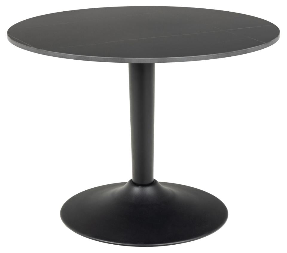 Malta round coffee table, top matt black Grantham ceramic, trumpet base matt black rough powder coated steel, Ø60x45 cm