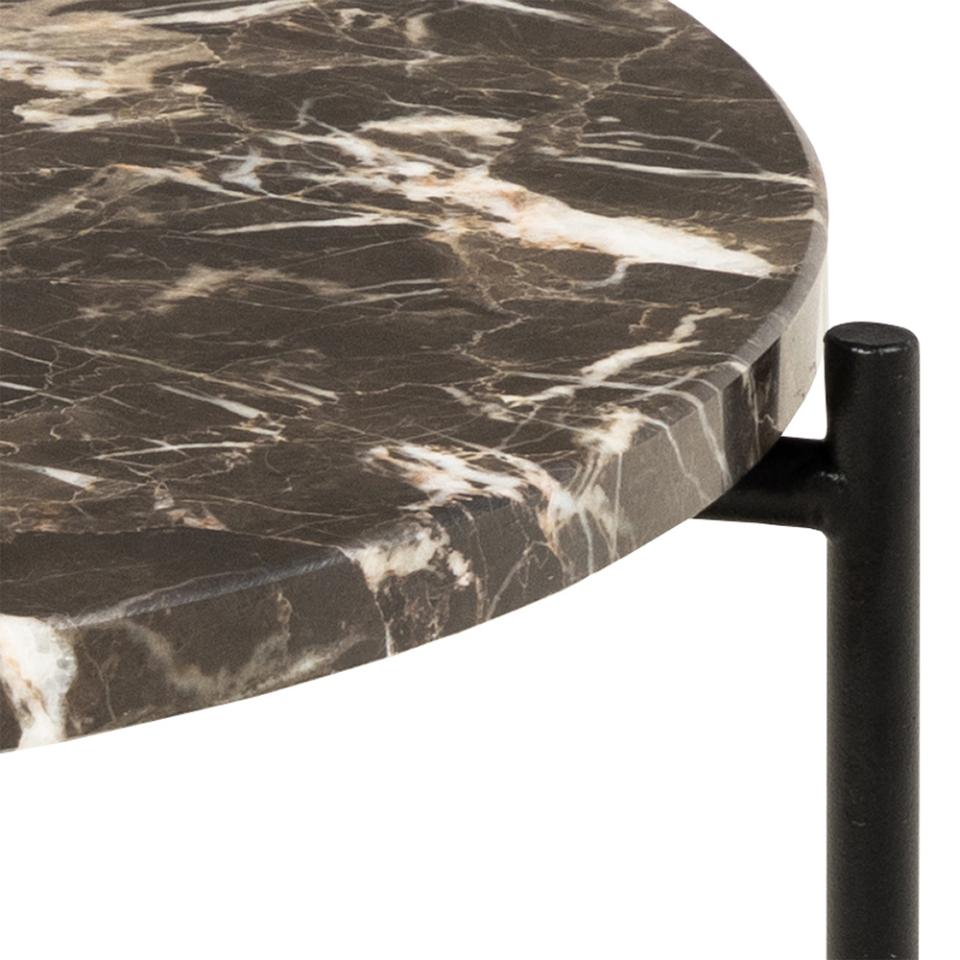 Avila round side table, top brown Emperador polished marble, base matt black rough powder coated steel, Ø42x45 cm