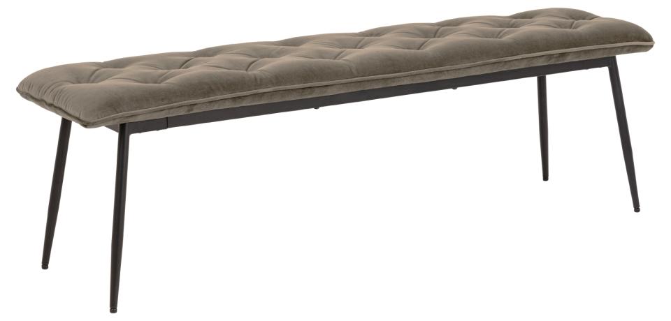 Brooke bench, Vic fabric beige 82AC FR, base matt black rough powder coated steel, with tuftings, 159x38x48 cm