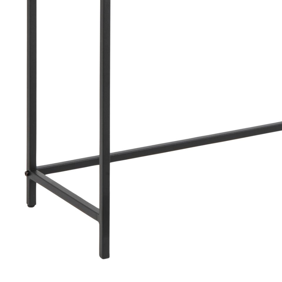 Seaford rectangular console table, top and shelf ash black rough melamine, base matt black rough powder coated steel, 120x35x79 cm