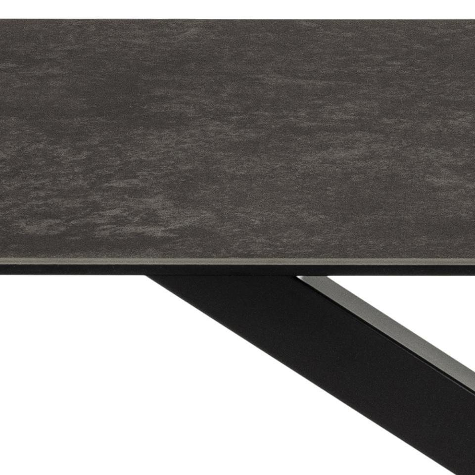 Heaven rectangular dining table, top black Fairbanks rough ceramic, cross base matt black rough powder coated steel, 160x90x75,5 cm