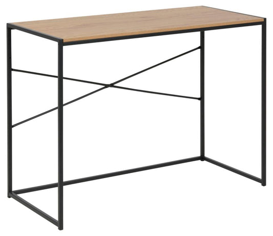 Seaford rectangular office desk, top matt wild oak rough paper, base matt black rough powder coated steel, 100x45x75 cm