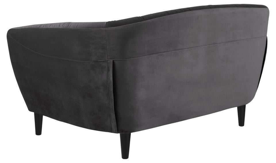 Ria 2-seater, Vic fabric dark grey 28, base black NC lacquered rubberwood, with pocket springs and tuftings, 150x84x78 cm