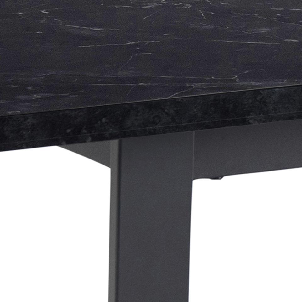 Amble rectangular dining table, top black marble Izmir melamine, sledge base matt black rough powder coated steel, 160x90x74 cm