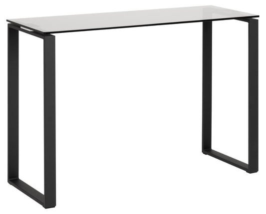 Katrine rectangular console table, top smoked tempered glass, sledge base matt black rough powder coated steel, 110x40x76 cm