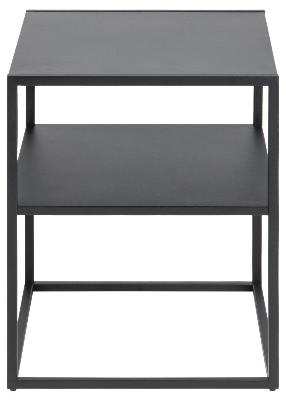 Newton rectangular bedside table, top, shelf and base matt black rough powder coated steel, 45x40x50,5 cm