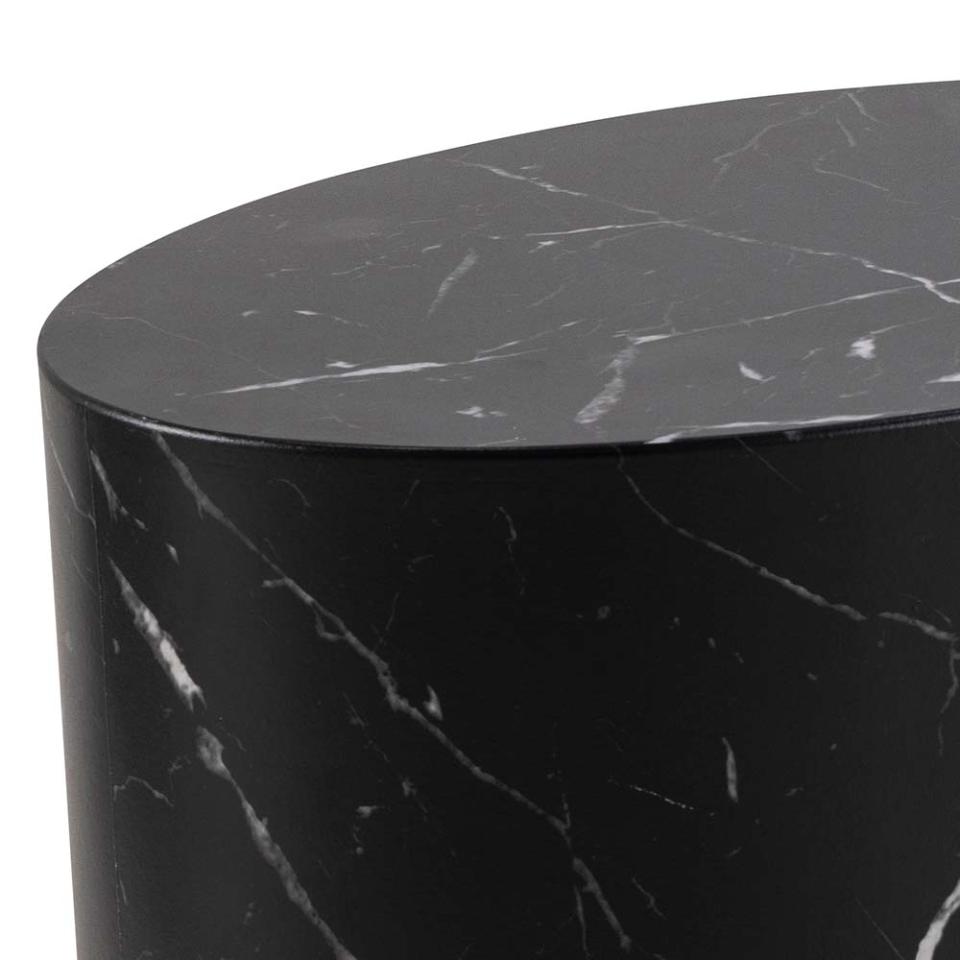 Mice oval coffee table set, top and base black marble Marquina rough paper, with set of 2 pcs, 33x48x40 cm