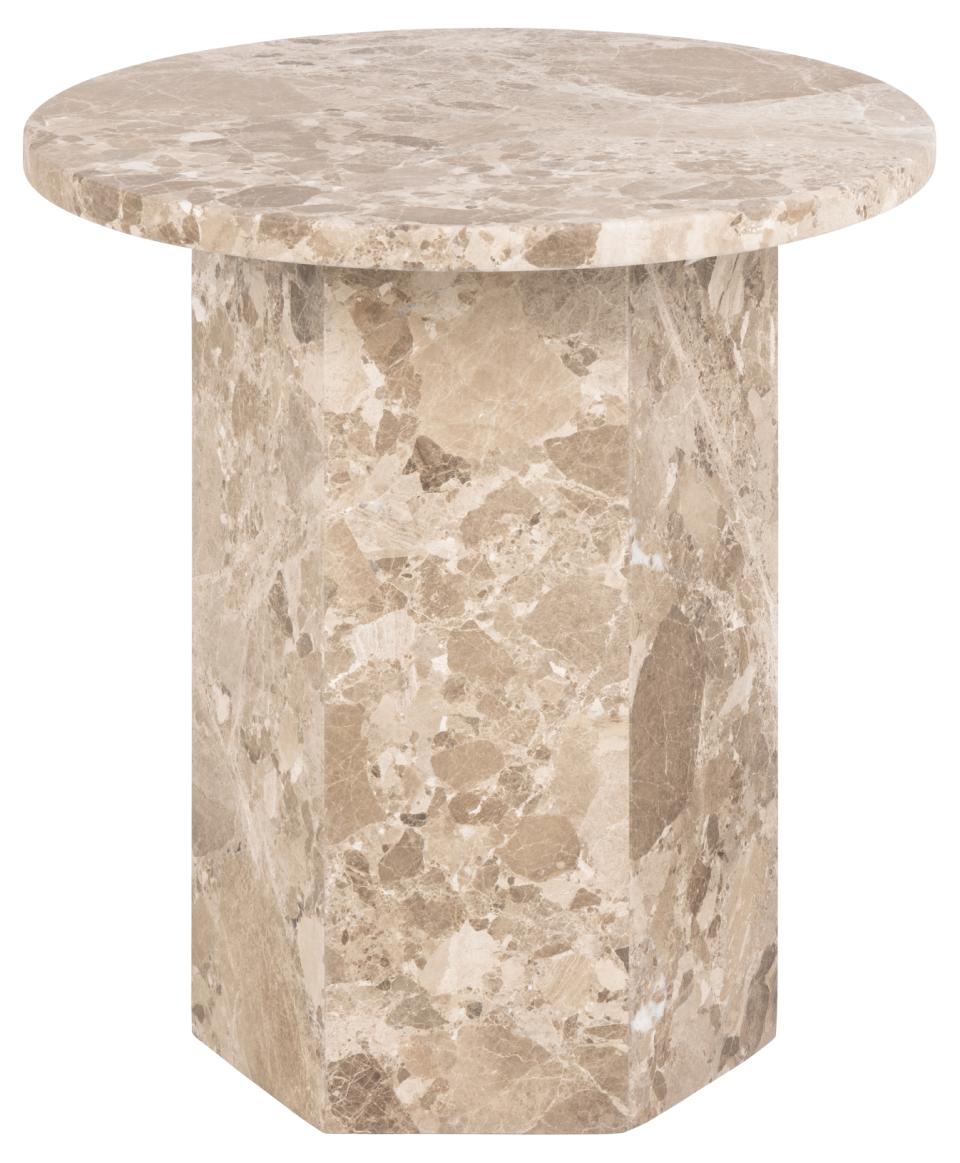 Naxos round side table, top and pillar base matt Latte brown lacquered marble, Ø50x50 cm