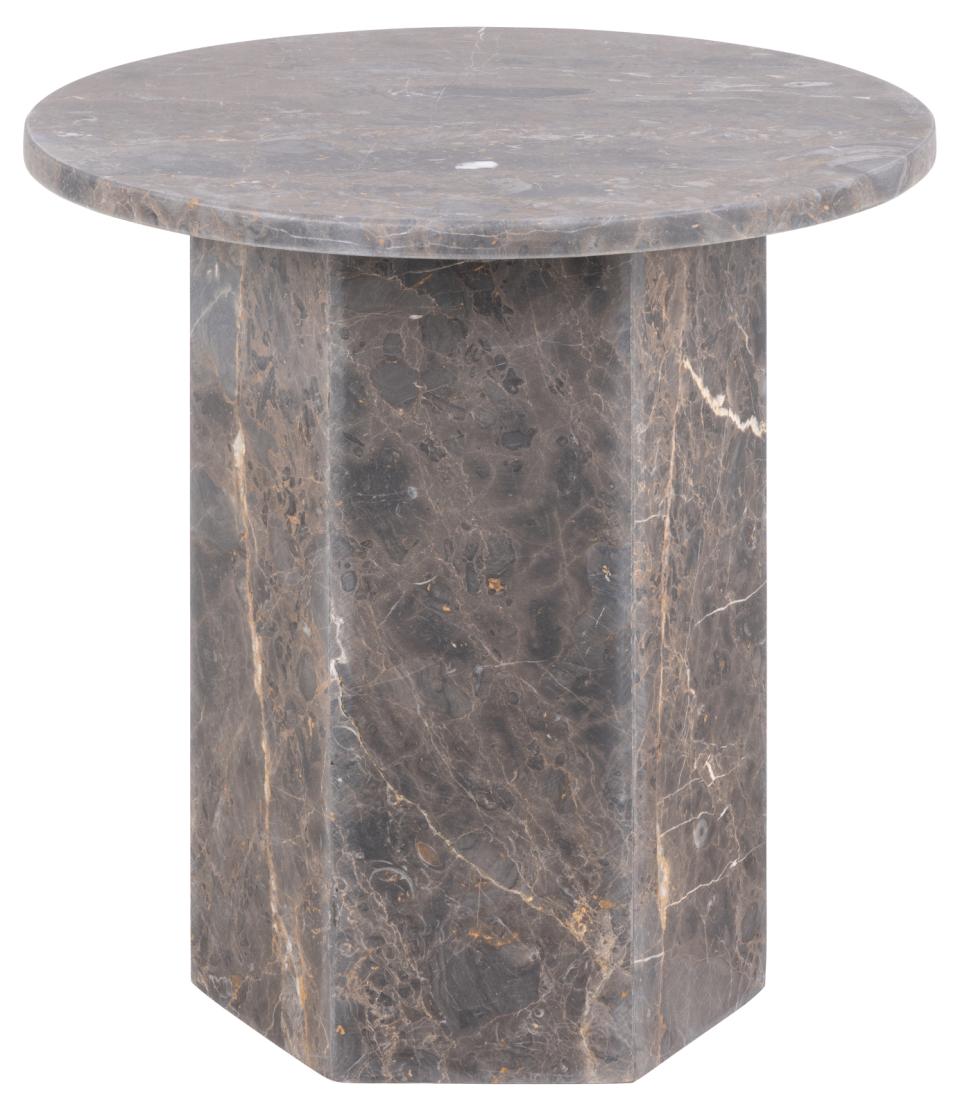 Naxos round side table, top and pillar base matt brown Marron lacquered marble, Ø50x50 cm