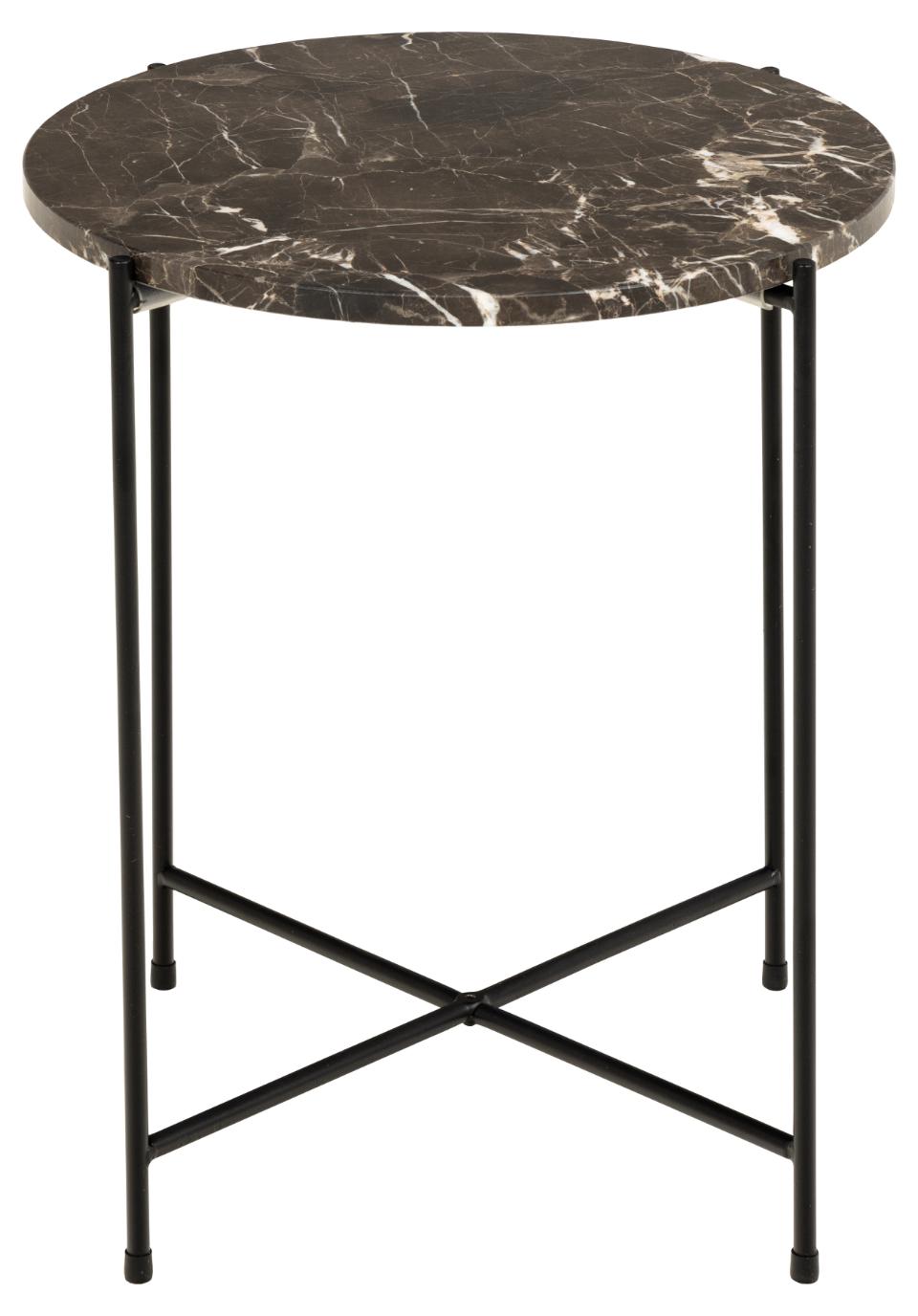 Avila round side table, top brown Emperador polished marble, base matt black rough powder coated steel, Ø42x45 cm