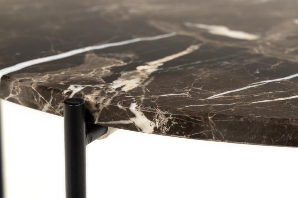 Avila round side table, top brown Emperador polished marble, base matt black rough powder coated steel, Ø52x40 cm