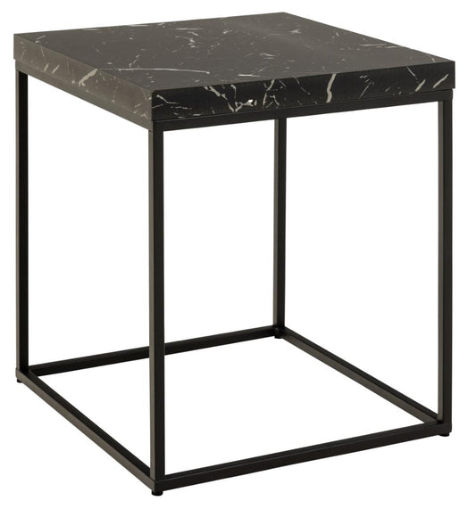 Barossa square coffee table, top black marble Marquina rough melamine, base matt black rough powder coated steel, 40x40x45 cm