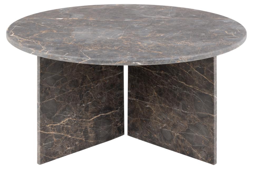 Vega round coffee table, top and V-shape base matt brown Marron lacquered marble, Ø90x42 cm