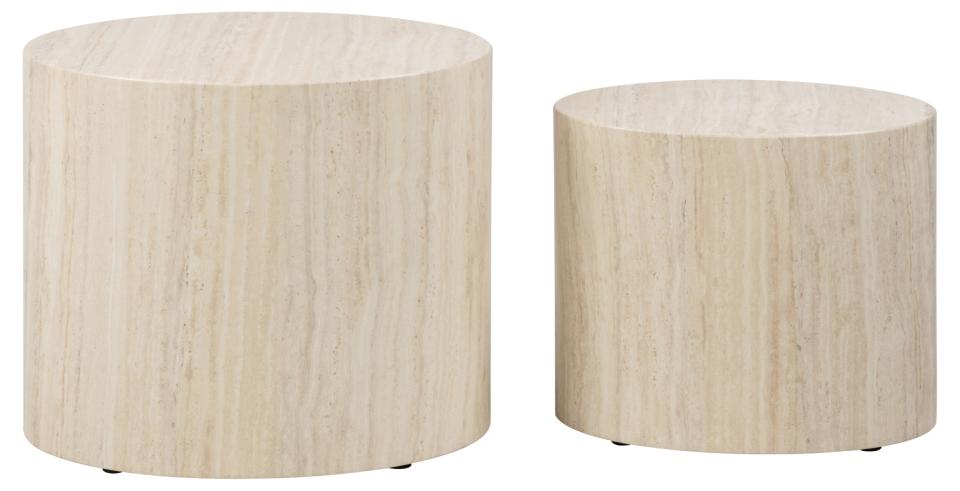 Mice oval coffee table set, top and base travertine rough paper, with set of 2 pcs, 33x48x40 cm