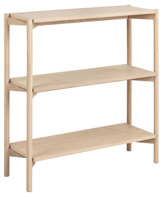 Oxford bookcase, frame and base white pigmented oiled oak, 2 shelves white pigmented oiled oak veneer, 86x30x88,5 cm