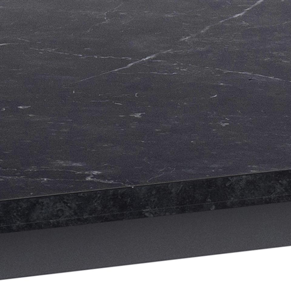 Amble rectangular dining table, top black marble Izmir melamine, sledge base matt black rough powder coated steel, 160x90x74 cm