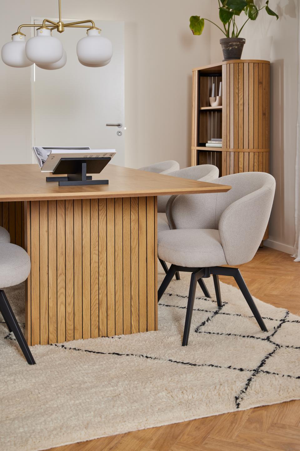 Colima rectangular dining table, top and base matt wild oak rough melamine, with lamella front, 210x100x75 cm