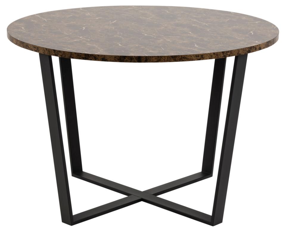 Amble round dining table, top brown marble Delhi melamine, base matt black rough powder coated steel, Ø110x75 cm