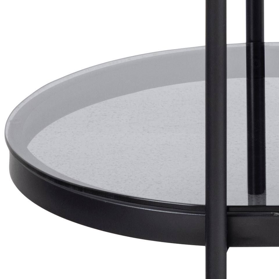 Bayonne oval coffee table, top and shelf smoked tempered glass, base matt black rough powder coated steel, 95x50x42 cm