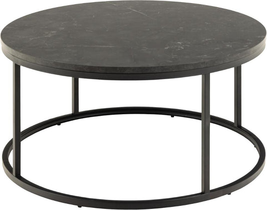 Spiro round coffee table, top black marble Izmir melamine, base matt black rough powder coated steel, Ø80x40 cm