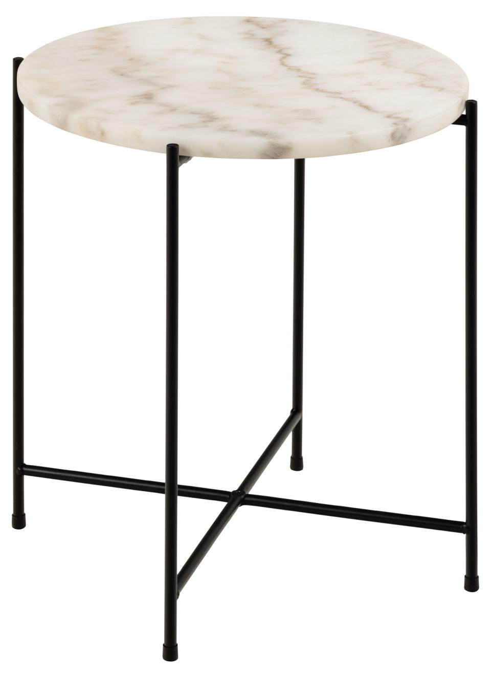 Avila round side table, top white Guangxi polished marble, base matt black rough powder coated steel, Ø42x45 cm