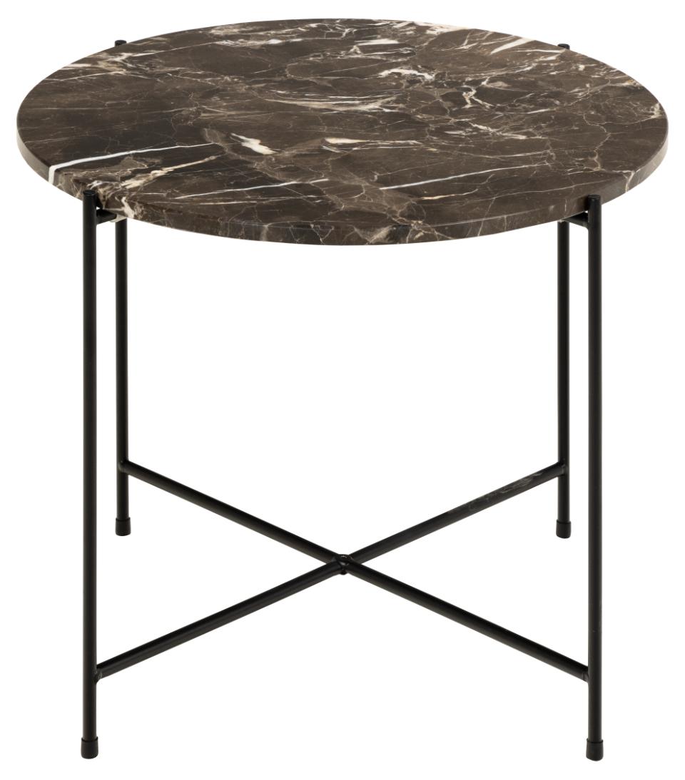 Avila round side table, top brown Emperador polished marble, base matt black rough powder coated steel, Ø52x40 cm