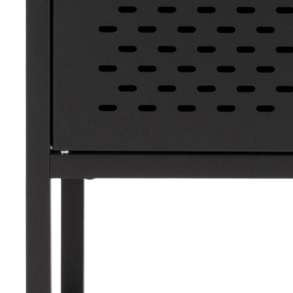 Newcastle cabinet, top, frame, 2 doors, 2 shelves and base matt black rough powder coated steel, with metal mesh, 80x40x160 cm