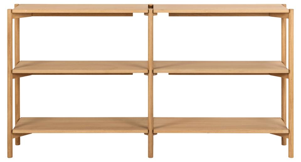 Braidwood bookcase, frame and base oiled oak, 4 shelves oak oiled veneer, 169x30x88,4 cm