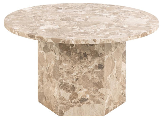 Naxos round coffee table, top and pillar base matt Latte brown lacquered marble, Ø80x42 cm